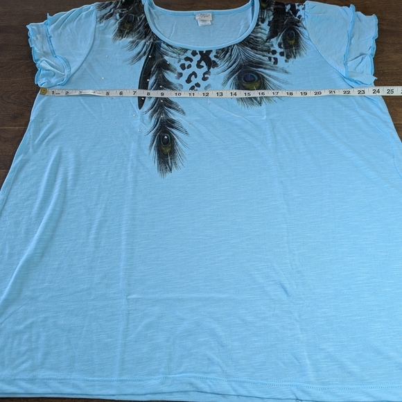 Adrian Delafield Blue Feather Print Women's Top Size 2X NWOT - Picture 7 of 10